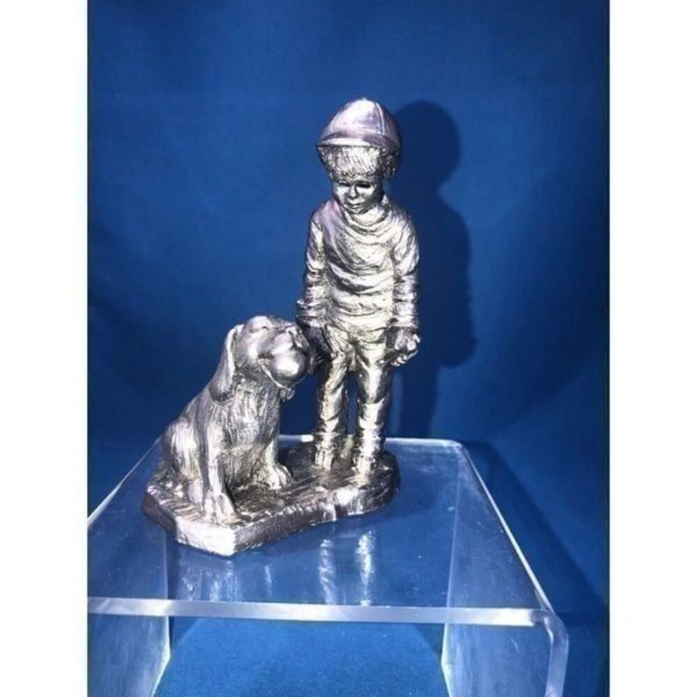 Michael Ricker Pewter Metal Boy Puppy Dog Baseball Bone